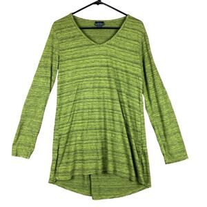 Nomadic Traders Womens Shirt Green Striped V Neck Long Sleeve High Low Large